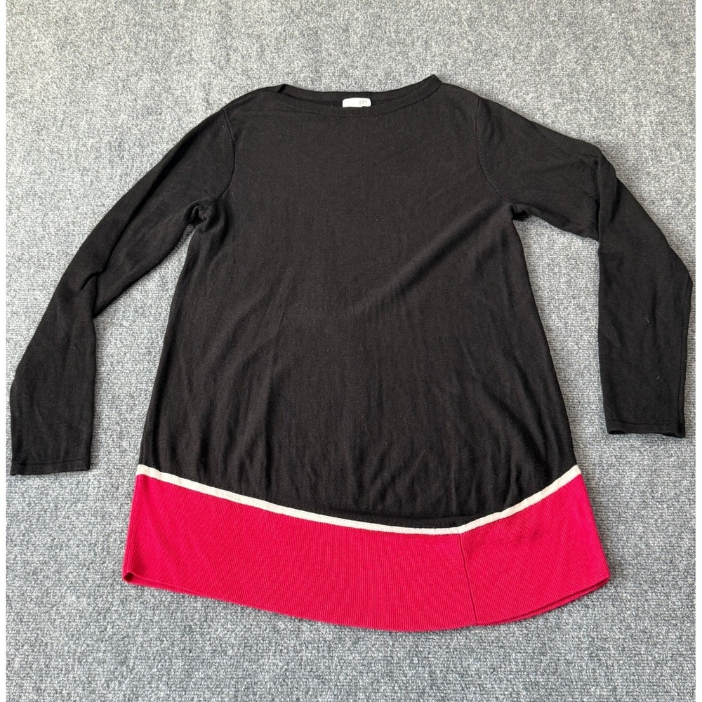 J Jill Women's Long Sleeve‎ Tunic Top Black & Red Colorblock